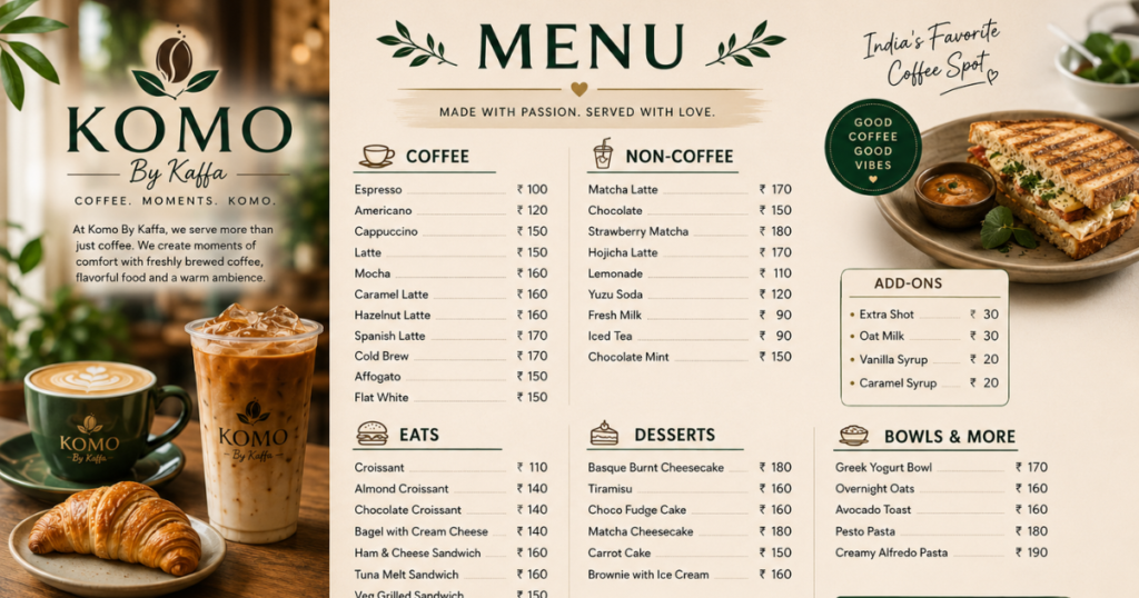 Komo By Kaffa Menu