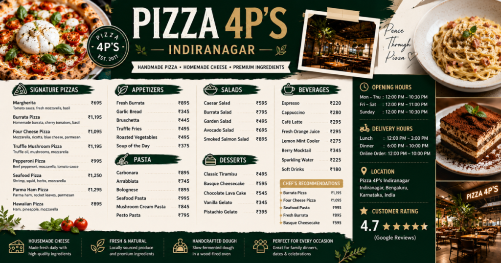 Pizza 4P's Indiranagar Menu Complete Guide with Prices
