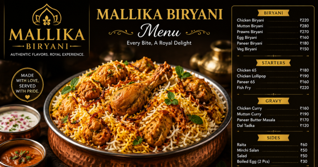 Mallika biryani menu